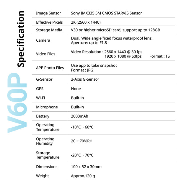 MUFU V60P - 2K Dual Cam with Sony STARVIS